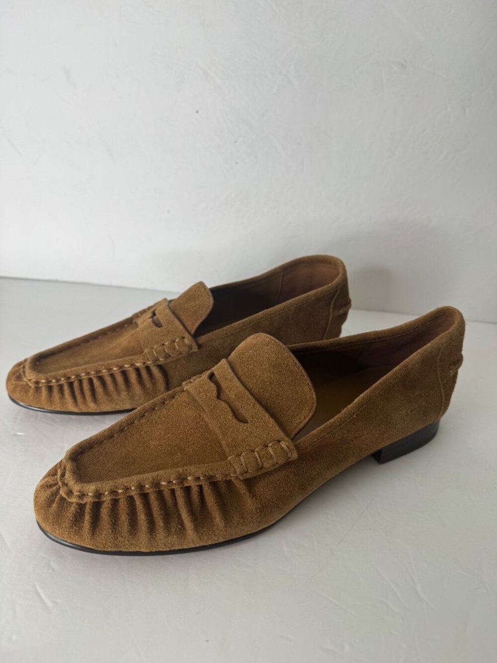 Madewell The Ashley Ruched Penny Loafer in Tan Suede Shoes Flats Size 9.5 New - Picture 2 of 6